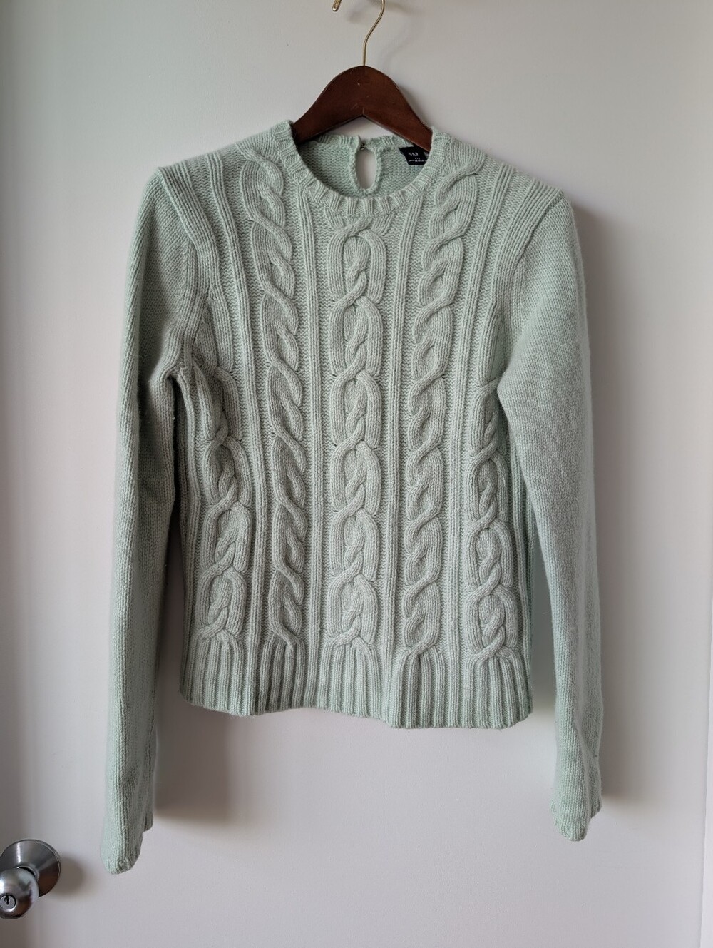 Vintage GAP Cable Knit Sweater Mint Green Wool Angora Cashmere Chunky Knit